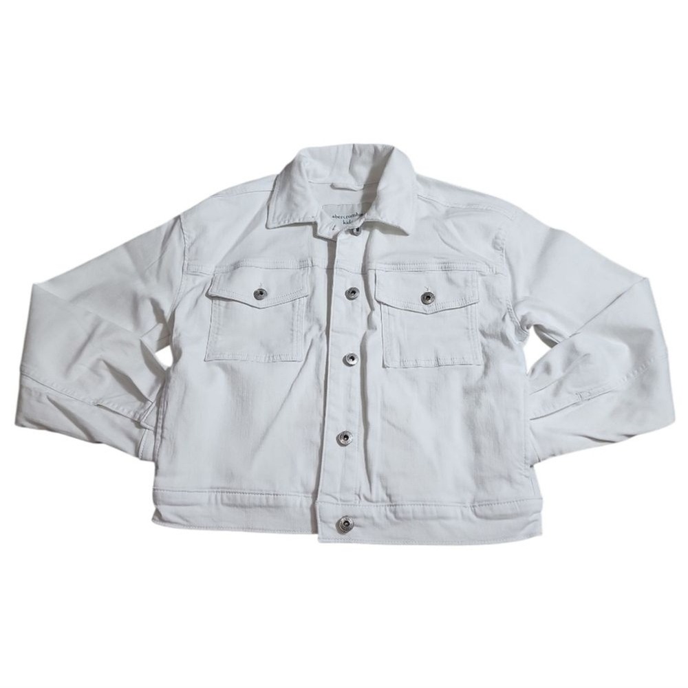 Abercrombie Denim Jacket Kids 13/14 White Patchwork Embroidered Trendy Boho